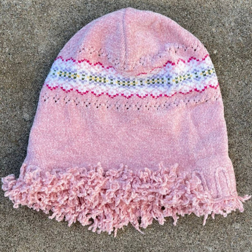 Pink Beanie Hat‎ With Fringe Y2K Fashion Vintage